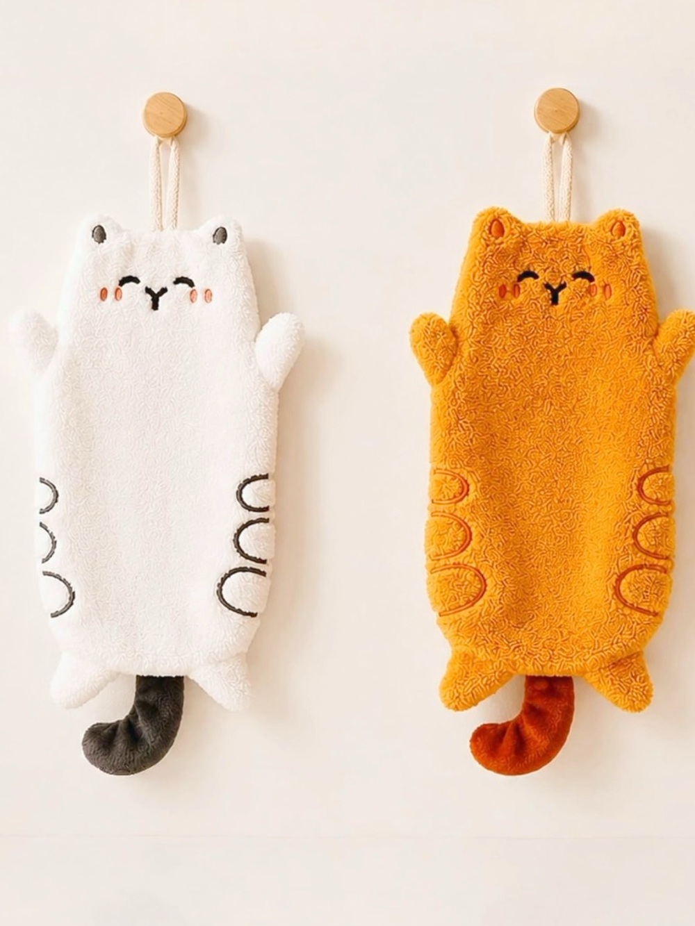 Cute Cat Hanging Plush Coral Fleece Hand Towel Set 🐱💕